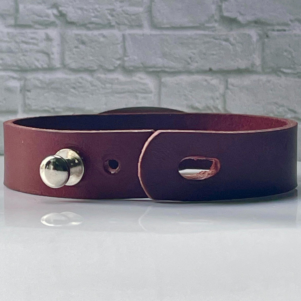 Dening Burgundy Genuine Leather Medical Alert ID Bracelet Free Personalised Engraving Custom Made to Fit, by Shelley @buyamedicalalert.com