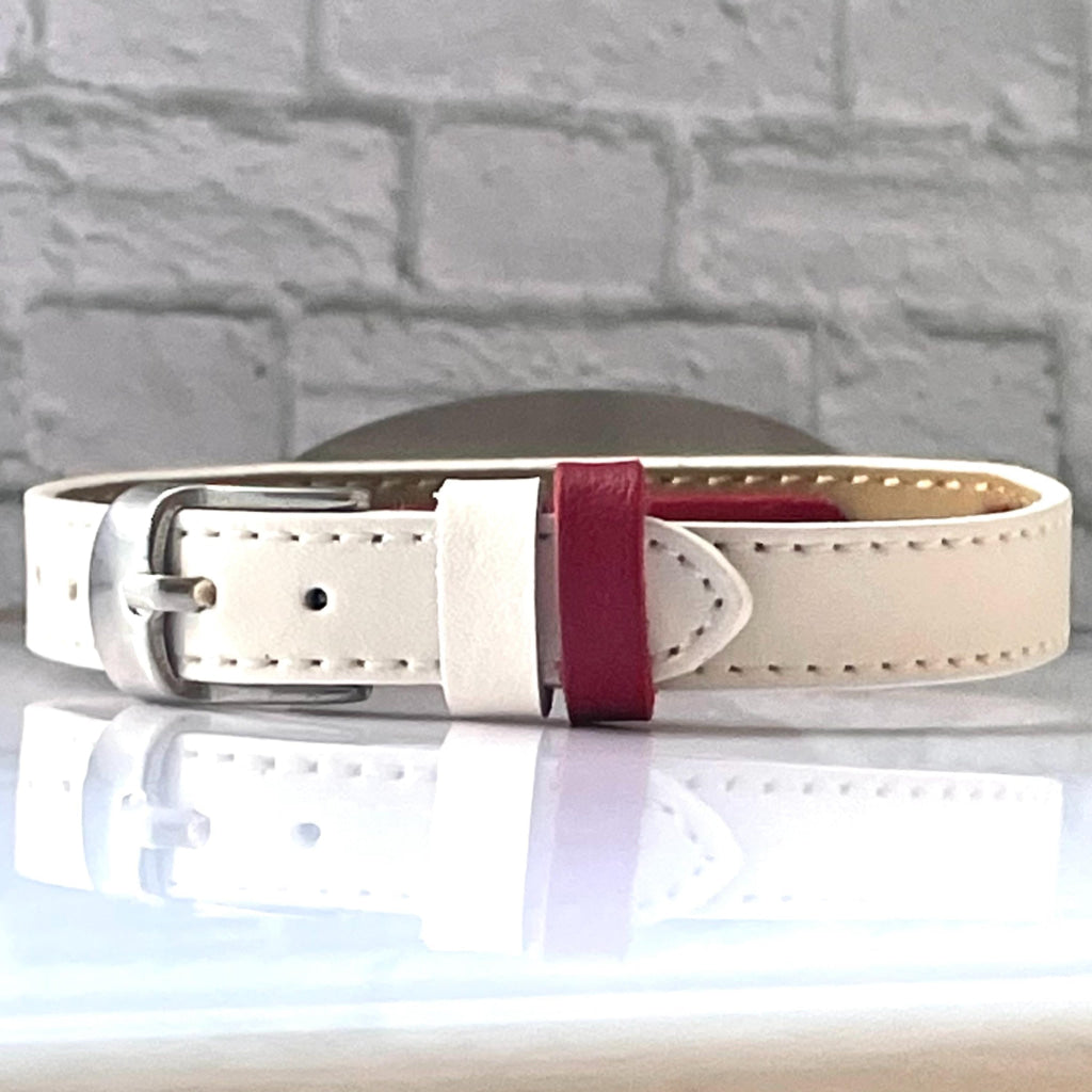 Elsie Red & White Leather Medical Alert ID Bracelet - Free Personalised Engraving, Gift Box, Medical Card by Shelley @buyamedicalalert.com