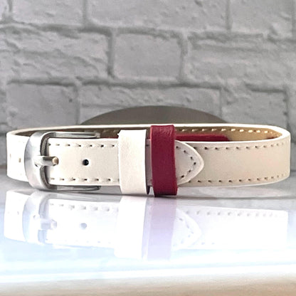 Elsie Red & White Leather Medical Alert ID Bracelet - Free Personalised Engraving, Gift Box, Medical Card by Shelley @buyamedicalalert.com