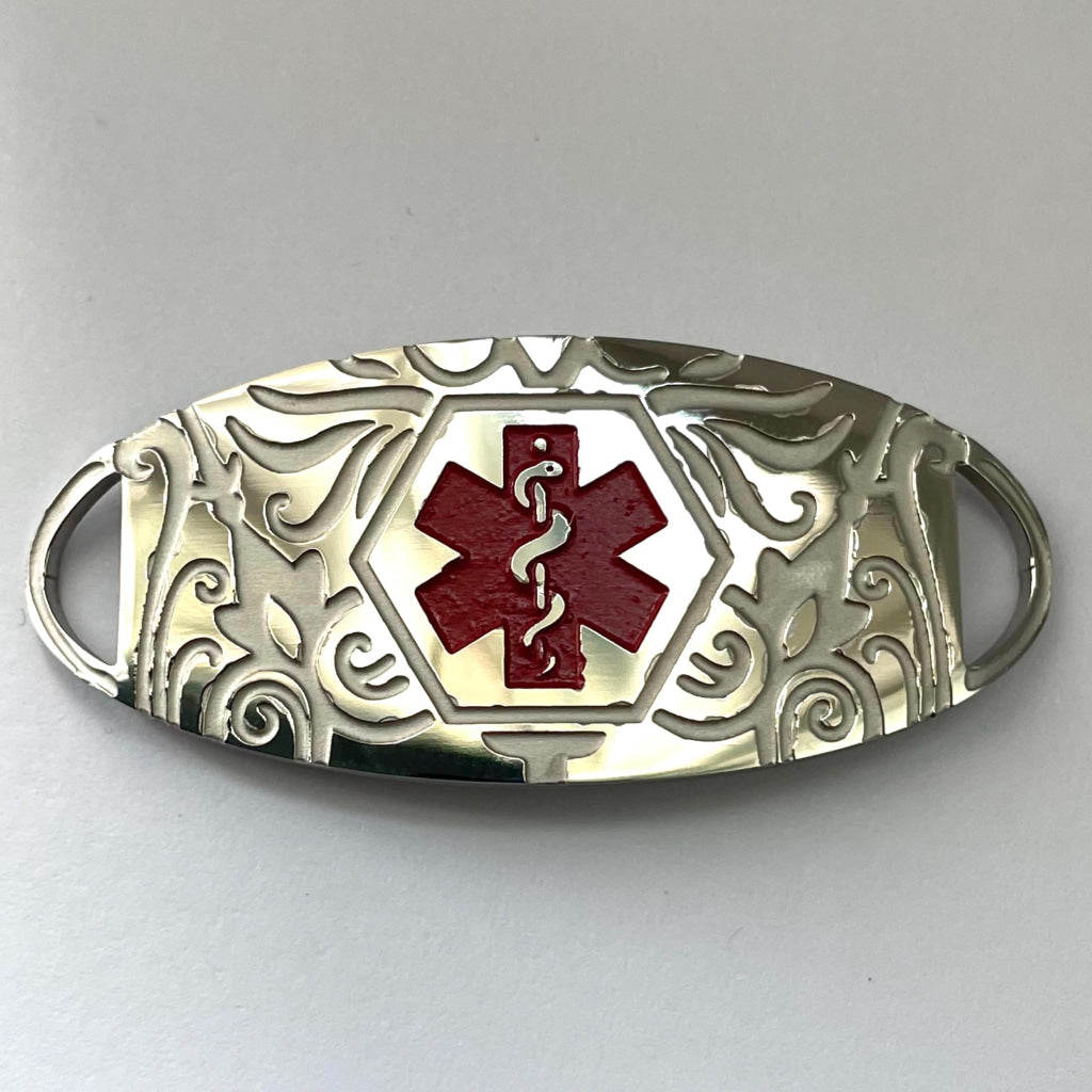 Elsie Red & White Leather Medical Alert ID Bracelet - Free Personalised Engraving, Gift Box, Medical Card by Shelley @buyamedicalalert.com