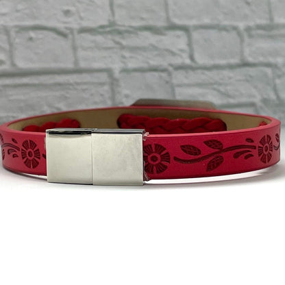 buyamedicalalert.com Forrest Red Leather Medical Alert ID Bracelet - Personalised