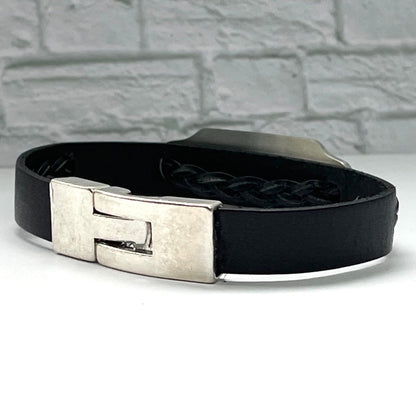 Galen Black Leather Medical Alert ID Bracelet - Silver Plate Free Personalised Engraving Custom Made by Shelley @buyamedicalalert.com