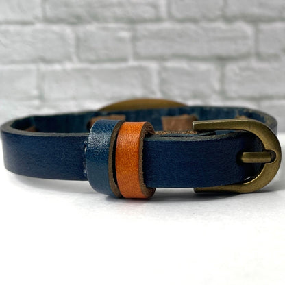 buyamedicalalert.com Halse Leather Medical Alert ID Bracelet in Navy & Tan - Personalised