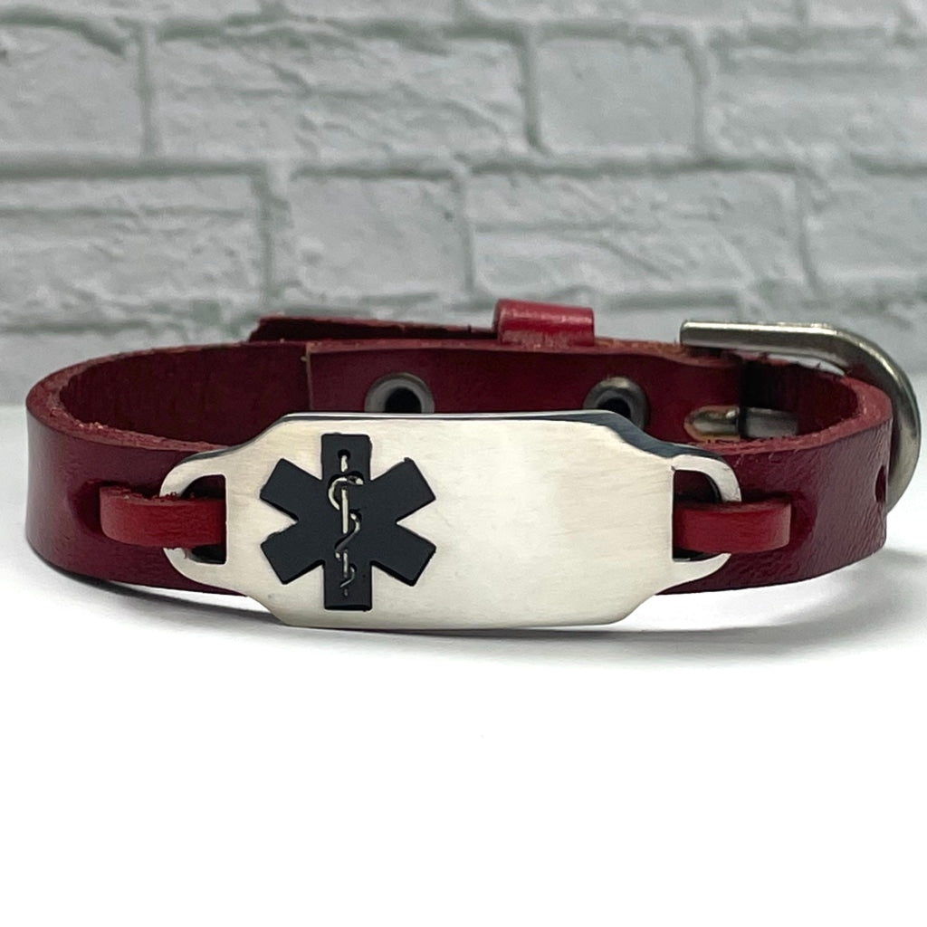 buyamedicalalert.com Hayden Leather Medical Alert ID Bracelet - Personalised