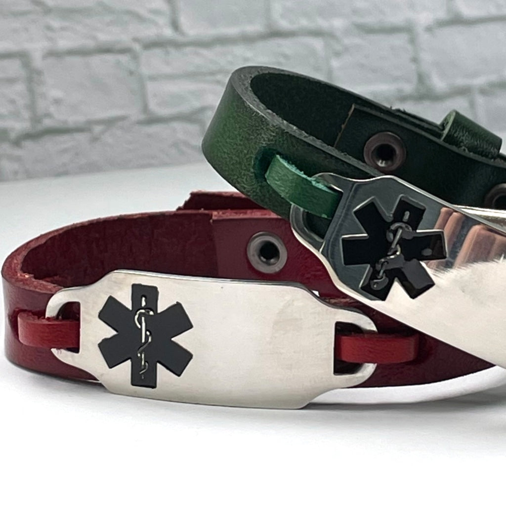 buyamedicalalert.com Hayden Leather Medical Alert ID Bracelet - Personalised