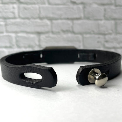 buyamedicalalert.com Lawler Black Leather Medical Alert ID Bracelet - Personalised