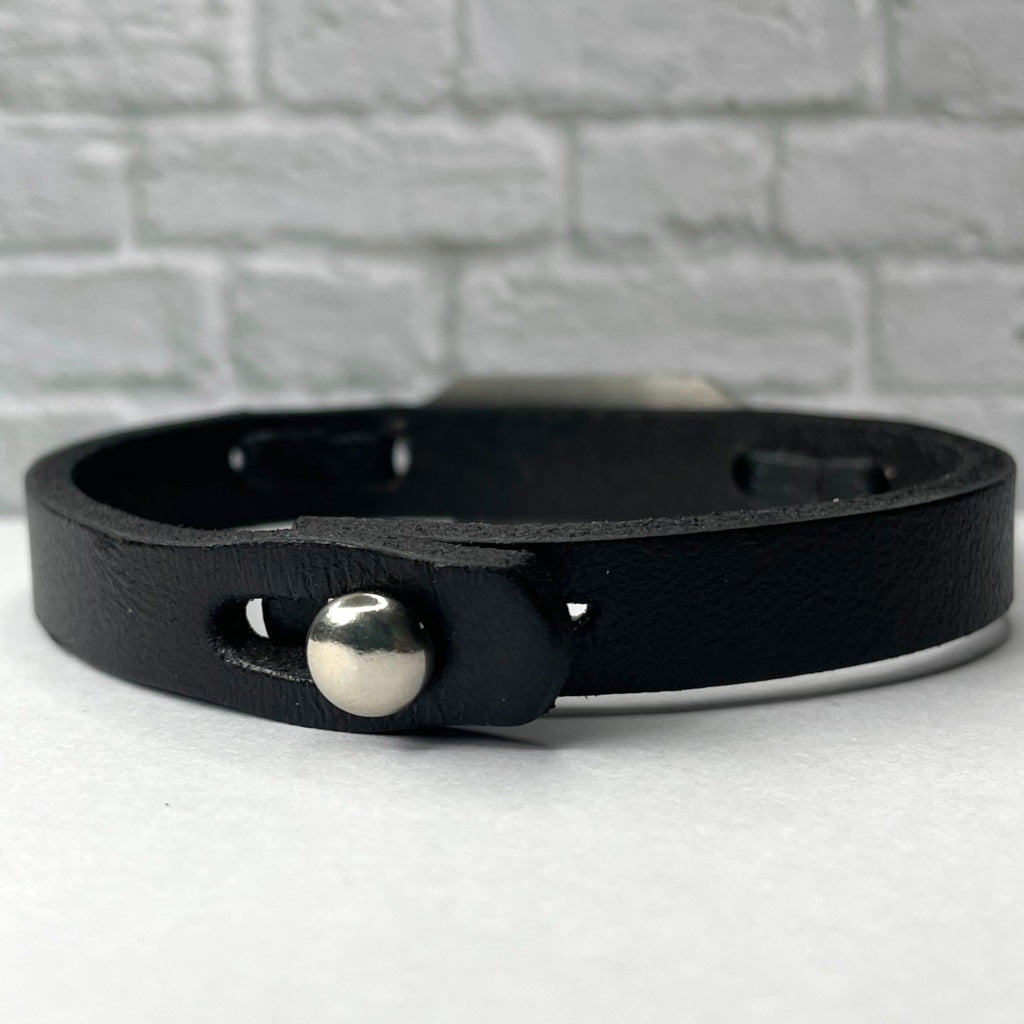 buyamedicalalert.com Lawler Black Leather Medical Alert ID Bracelet - Personalised