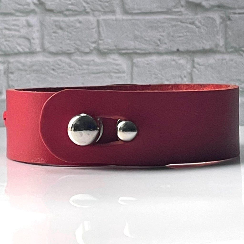 Lillias Red Genuine Leather Medical Alert ID Bracelet Free Personalised Engraving Custom Made Free Gift Box by Shelley @buyamedicalalert.com