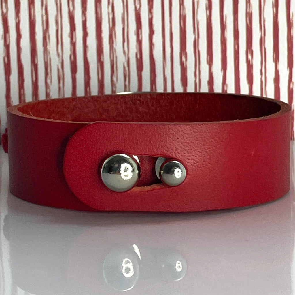 Lillias Red Genuine Leather Medical Alert ID Bracelet Free Personalised Engraving Custom Made Free Gift Box by Shelley @buyamedicalalert.com