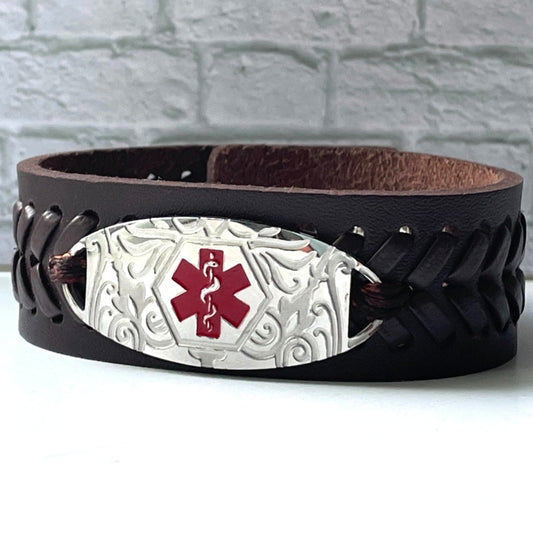 buyamedicalalert.com May Brown Leather Medical Alert ID Bracelet - Personalised Identification Tags & Jewelry