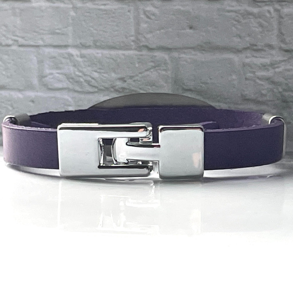 Milo Purple Leather Medical Alert ID Bracelet Free Personalised Engraving Custom Made to Fit, Free Gift Box by Shelley @buyamedicalalert.com