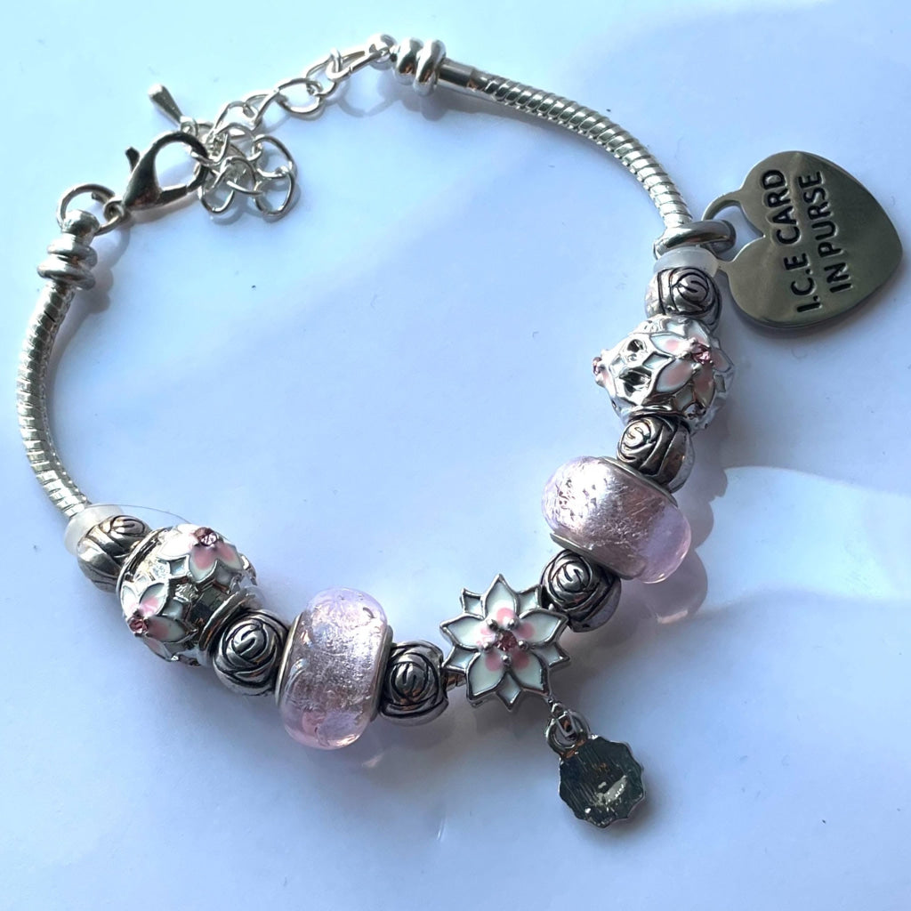 Pink Petal Bracelet with Detachable Medical Alert Heart ID Charm Christmas 2024 Limited Edition by Shelley @buyamedicalert.com