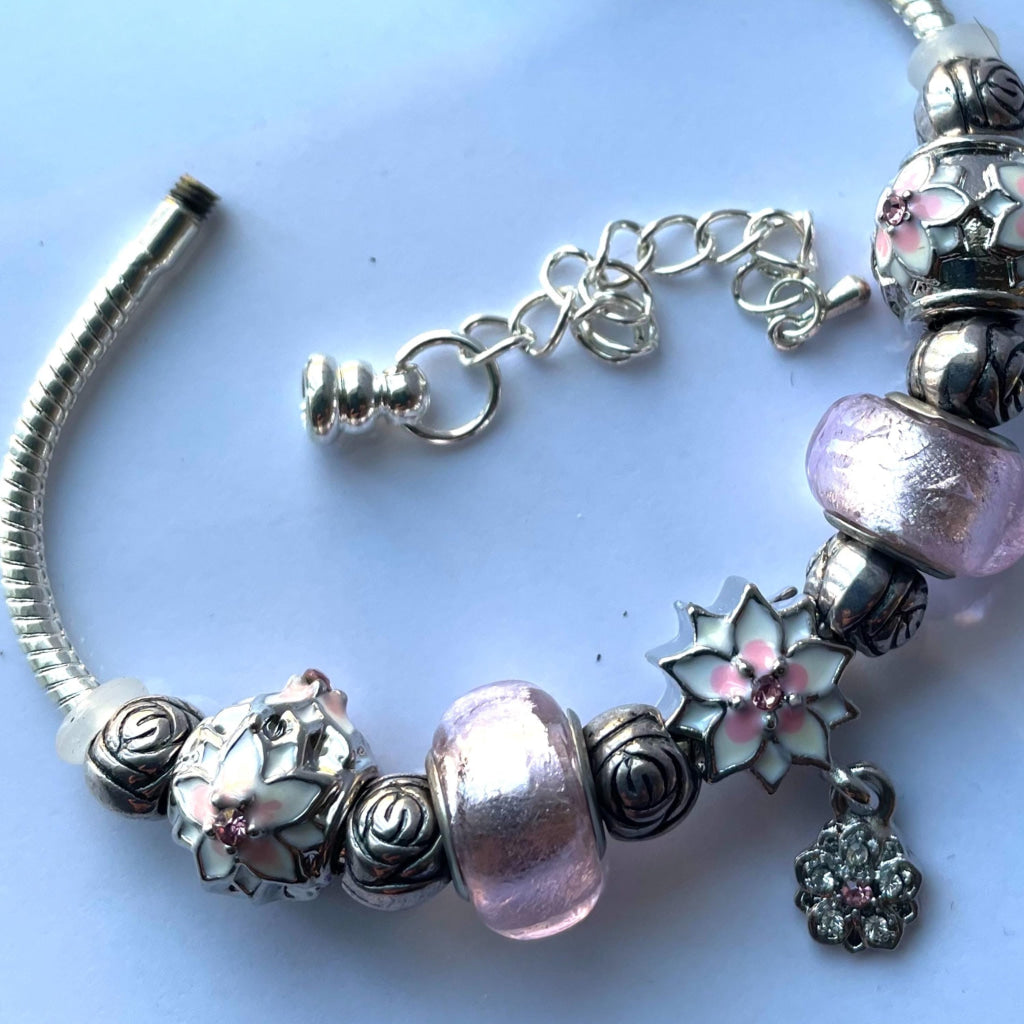 Pink Petal Bracelet with Detachable Medical Alert Heart ID Charm Christmas 2024 Limited Edition by Shelley @buyamedicalert.com