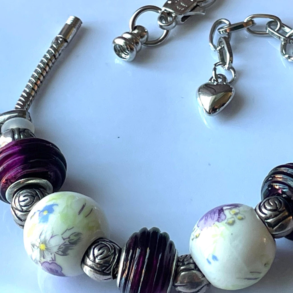 Purple Petal Bracelet with Detachable Medical Alert Heart ID Charm Christmas 2024 Limited Edition by Shelley @buyamedicalert.com