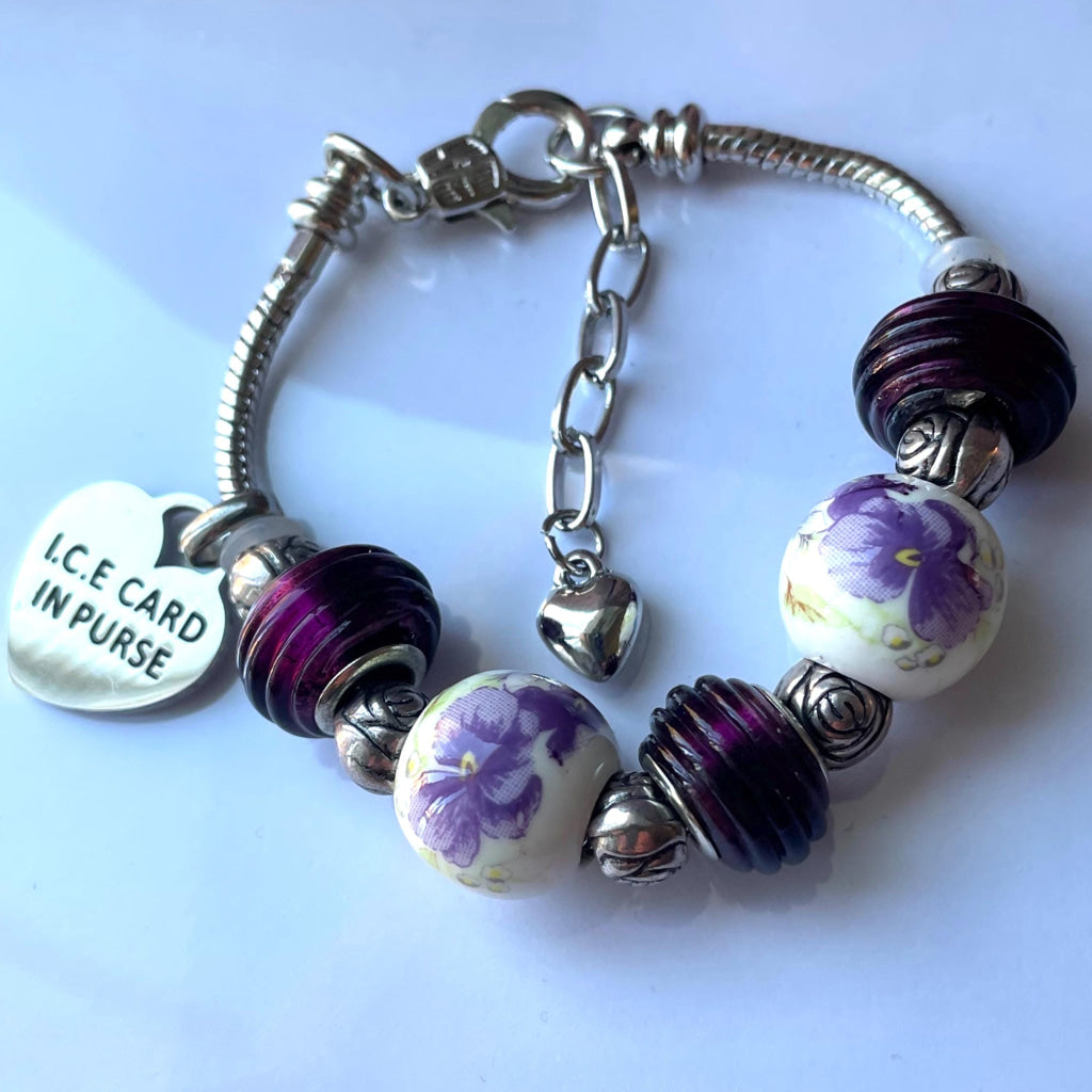 Purple Petal Bracelet with Detachable Medical Alert Heart ID Charm Christmas 2024 Limited Edition by Shelley @buyamedicalert.com