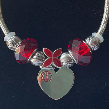 Ruby Petal Bracelet with Detachable Medical Alert Heart ID Charm Christmas 2024 Limited Edition by Shelley @buyamedicalert.com