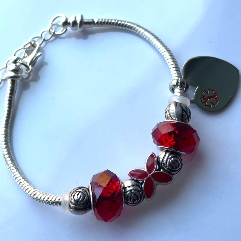 Ruby Petal Bracelet with Detachable Medical Alert Heart ID Charm Christmas 2024 Limited Edition by Shelley @buyamedicalert.com