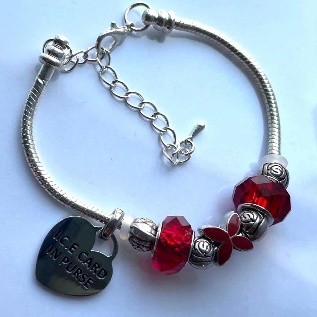 Ruby Petal Bracelet with Detachable Medical Alert Heart ID Charm Christmas 2024 Limited Edition by Shelley @buyamedicalert.com