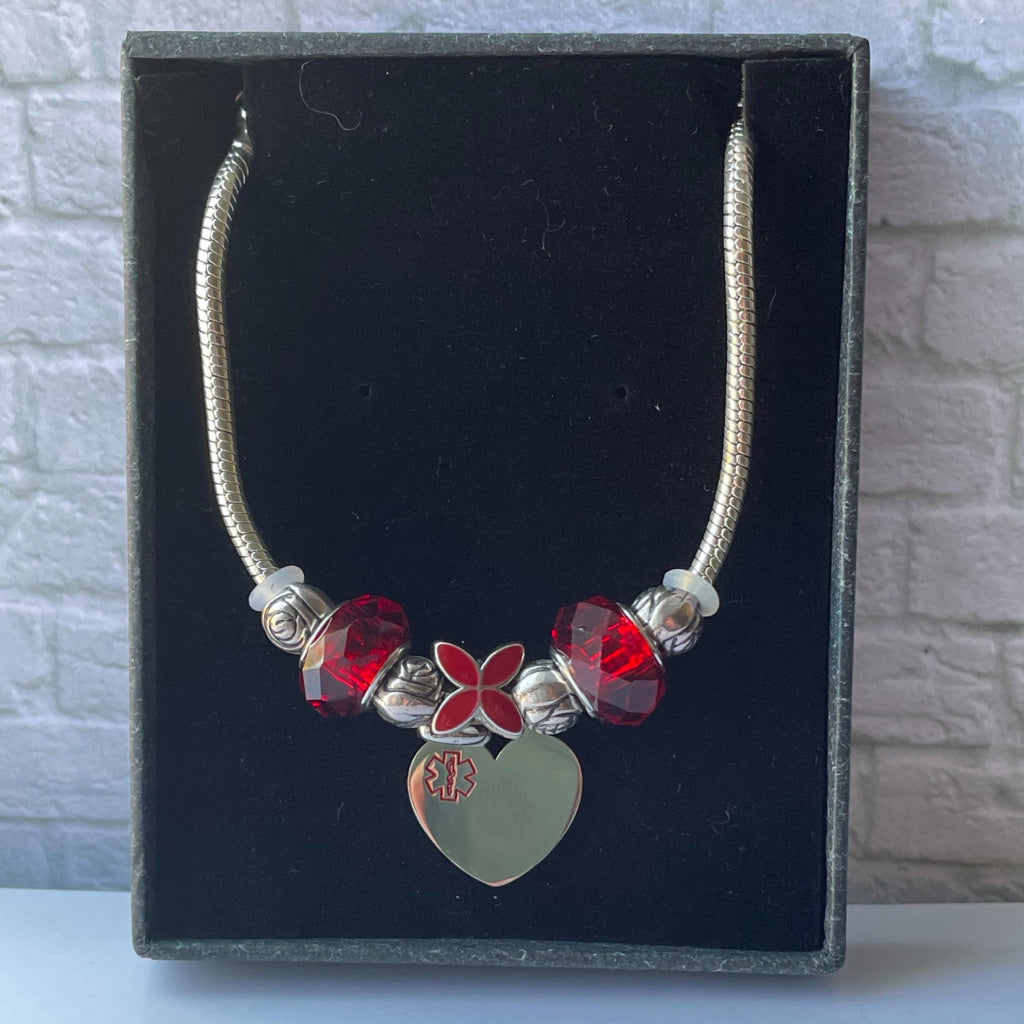 Ruby Petal Bracelet with Detachable Medical Alert Heart ID Charm Christmas 2024 Limited Edition by Shelley @buyamedicalert.com