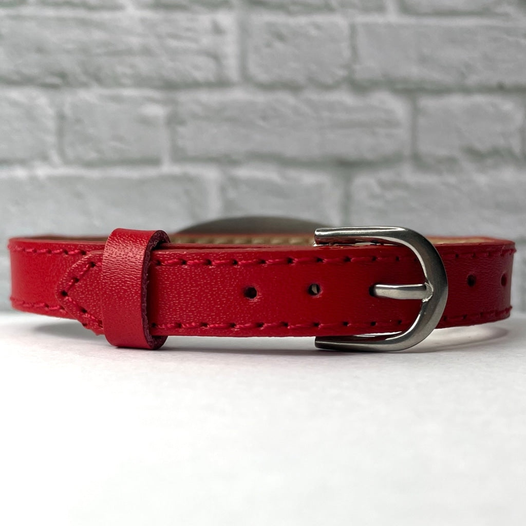 buyamedicalalert.com Russell Red Stripe Leather Medical Alert ID Bracelet - Personalised