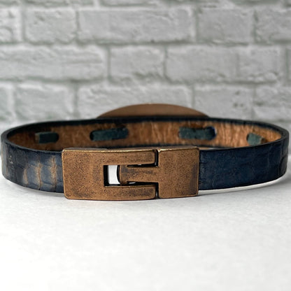 buyamedicalalert.com Seacole Blue Leather Rose Gold Medical Alert ID Bracelet - Personalised