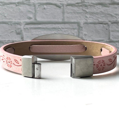 Sherlock Pink Leather Medical Alert ID Bracelet Free Personalised Engraving Custom Made to Fit, by Shelley @buyamedicalalert.com