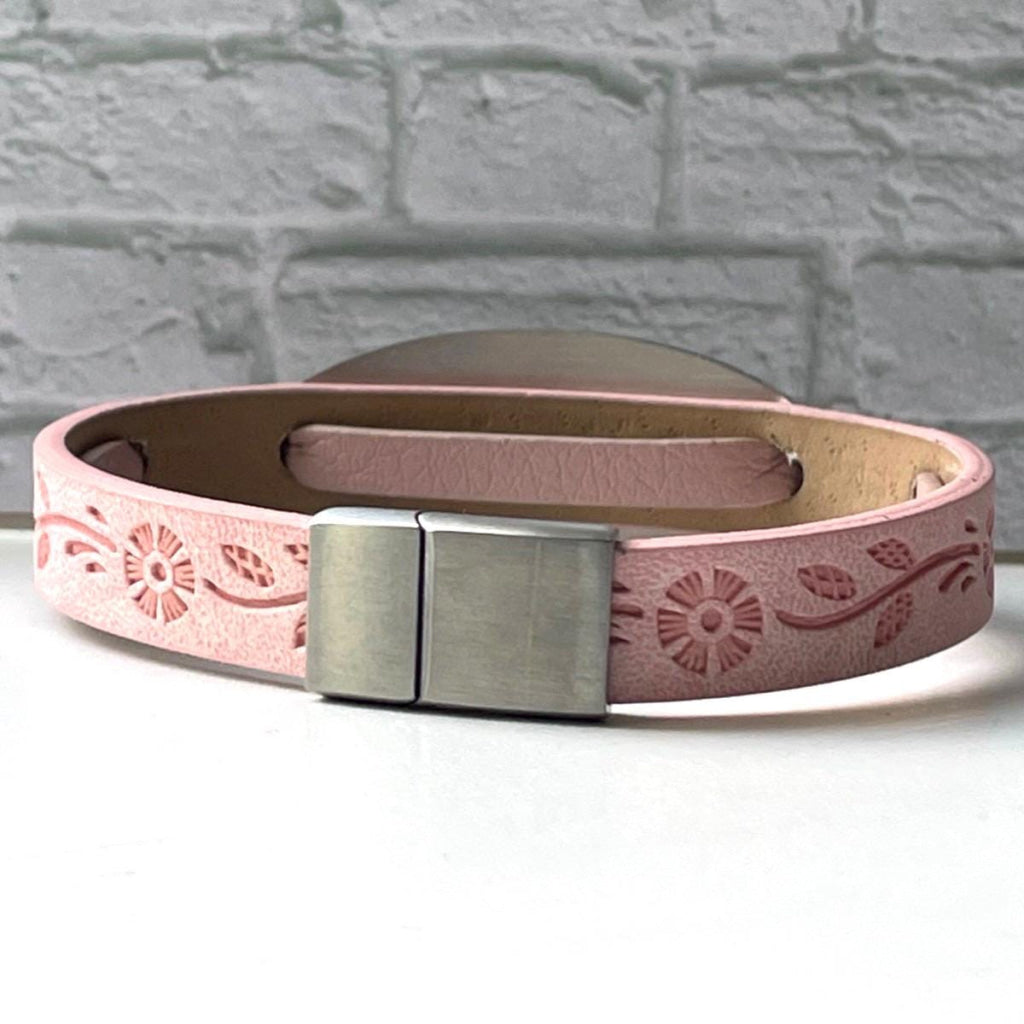 Sherlock Pink Leather Medical Alert ID Bracelet Free Personalised Engraving Custom Made to Fit, by Shelley @buyamedicalalert.com