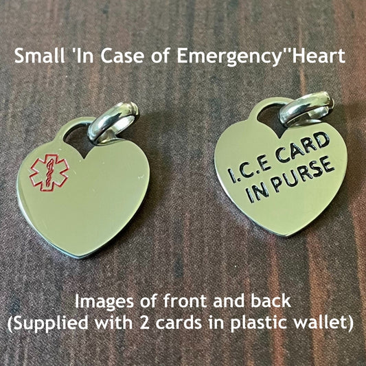 Silver Stainless Steel Medical Alert Heart Charm With 2 Blank Medical Cards. Add to your own jewellery. By www.buyamedicalalert.com