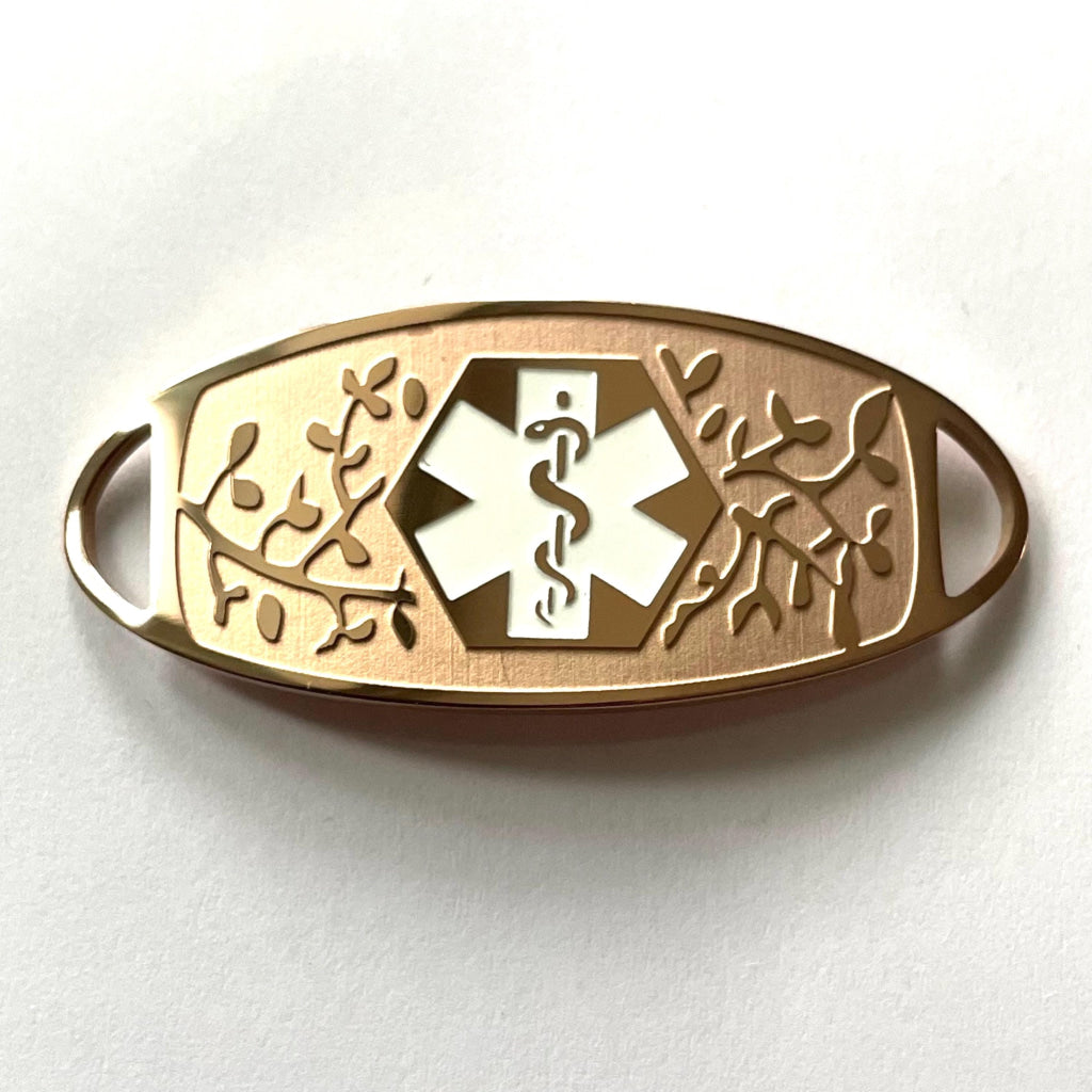 Spencer Tan & Rose Gold Genuine Leather Medical Alert ID Bracelet Free Personalised Engraving Custom Made by Shelley @buyamedicalalert.com