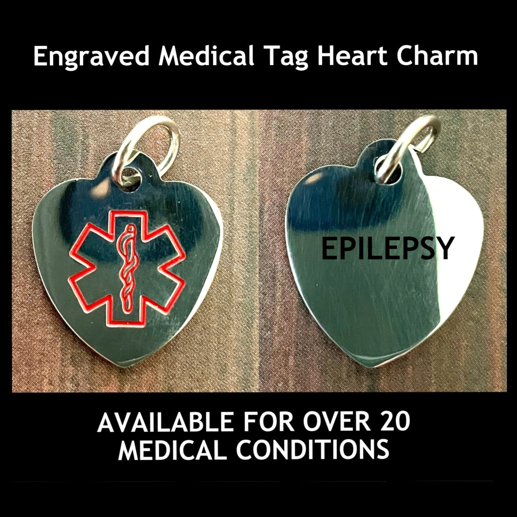 buyamedicalalert.com Stainless Steel Medical Alert Symbol Heart Charm - Pre-engraved for over 20 conditions