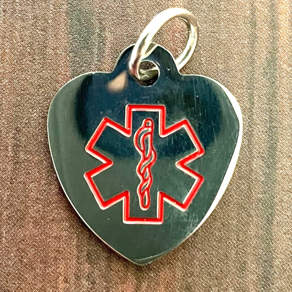 buyamedicalalert.com Stainless Steel Medical Alert Symbol Heart Charm - Pre-engraved for over 20 conditions