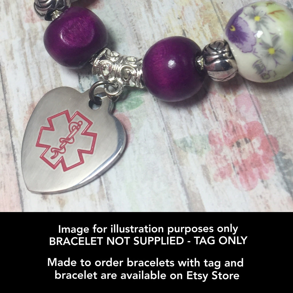buyamedicalalert.com Stainless Steel Medical Alert Symbol Heart Charm - Pre-engraved for over 20 conditions Identification Tags & Jewelry