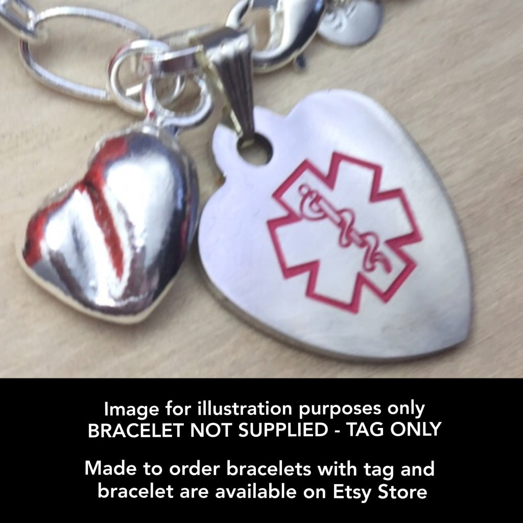 buyamedicalalert.com Stainless Steel Medical Alert Symbol Heart Charm - Pre-engraved for over 20 conditions Identification Tags & Jewelry