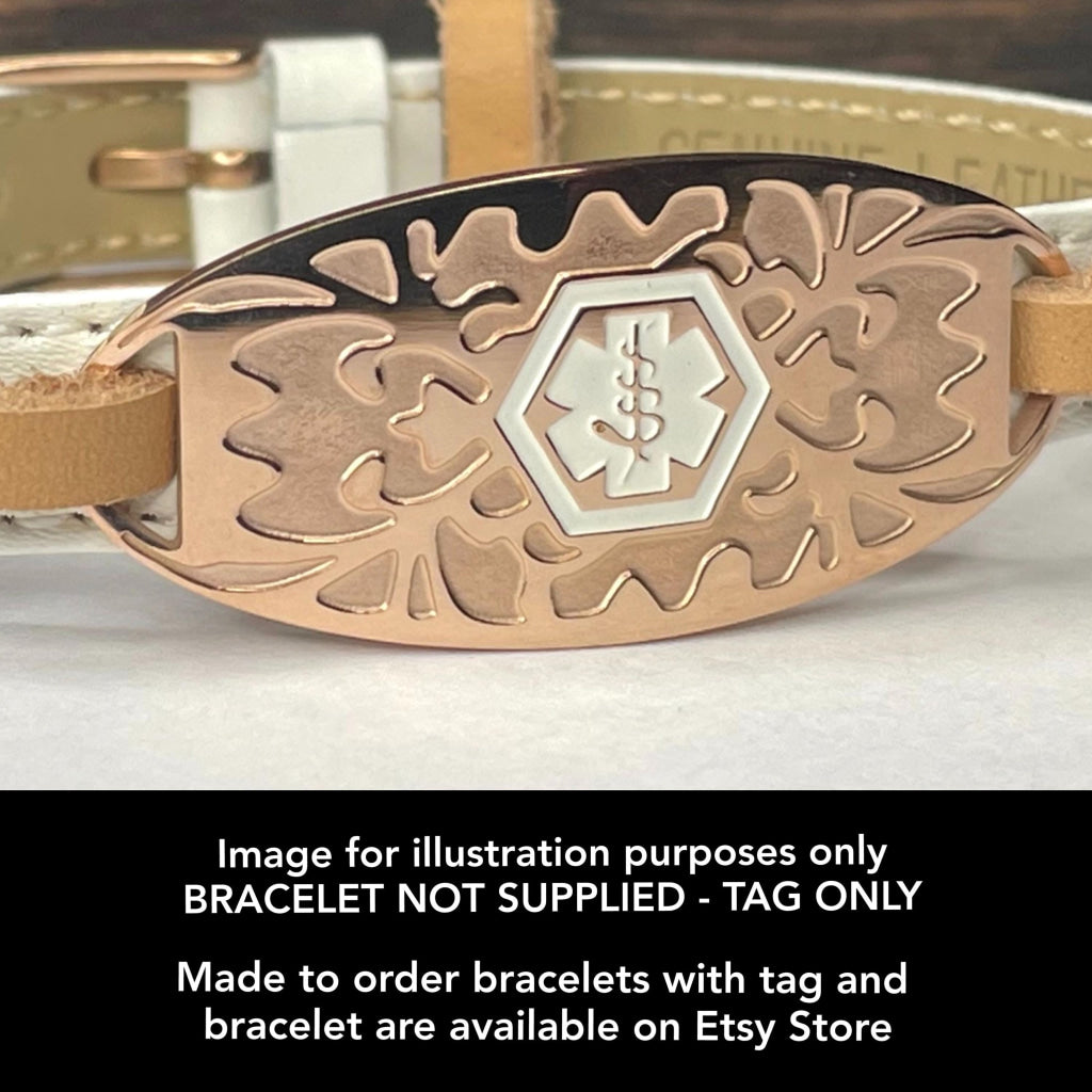 Stainless Steel Medical Alert Tag | Rose Gold Colour | Add to Own Jewellery | Inc 3 Lines Personalised Engraving | From buyamedicalalert.com