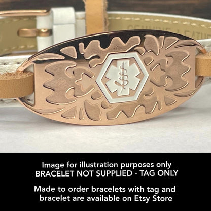 Stainless Steel Medical Alert Tag | Rose Gold Colour | Add to Own Jewellery | Inc 3 Lines Personalised Engraving | From buyamedicalalert.com