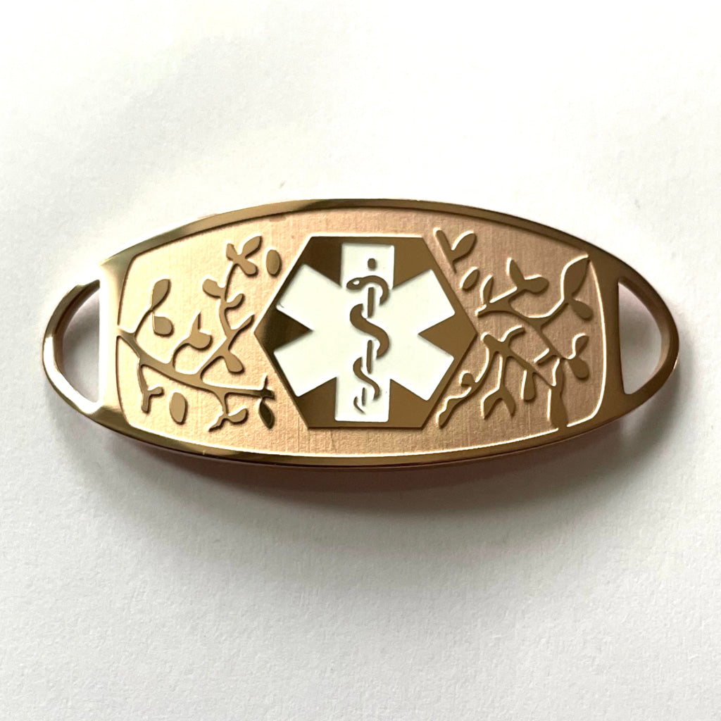 buyamedicalalert.com Stainless Steel Medical Alert Tag | Rose Gold With White Symbol Identification Tags & Jewelry