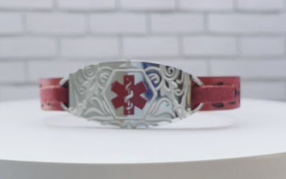 Forrest Red Leather Medical Alert ID Bracelet - Personalised