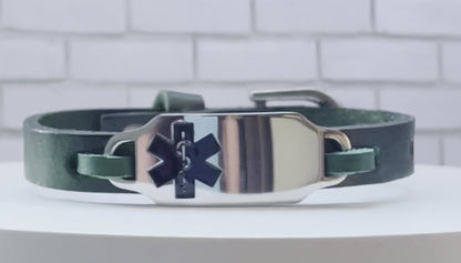 Hayden Leather Medical Alert ID Bracelet - Personalised