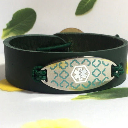 buyamedicalalert.com Antonia Green Leather Medical Alert ID Bracelet - Personalised