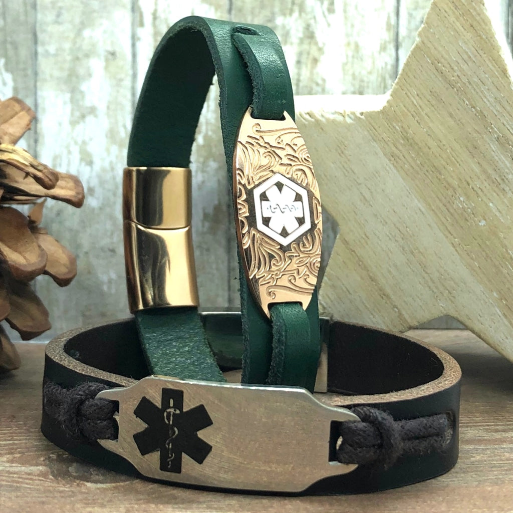 buyamedicalalert.com Cori Brown Leather Medical Alert ID Bracelet - Personalised