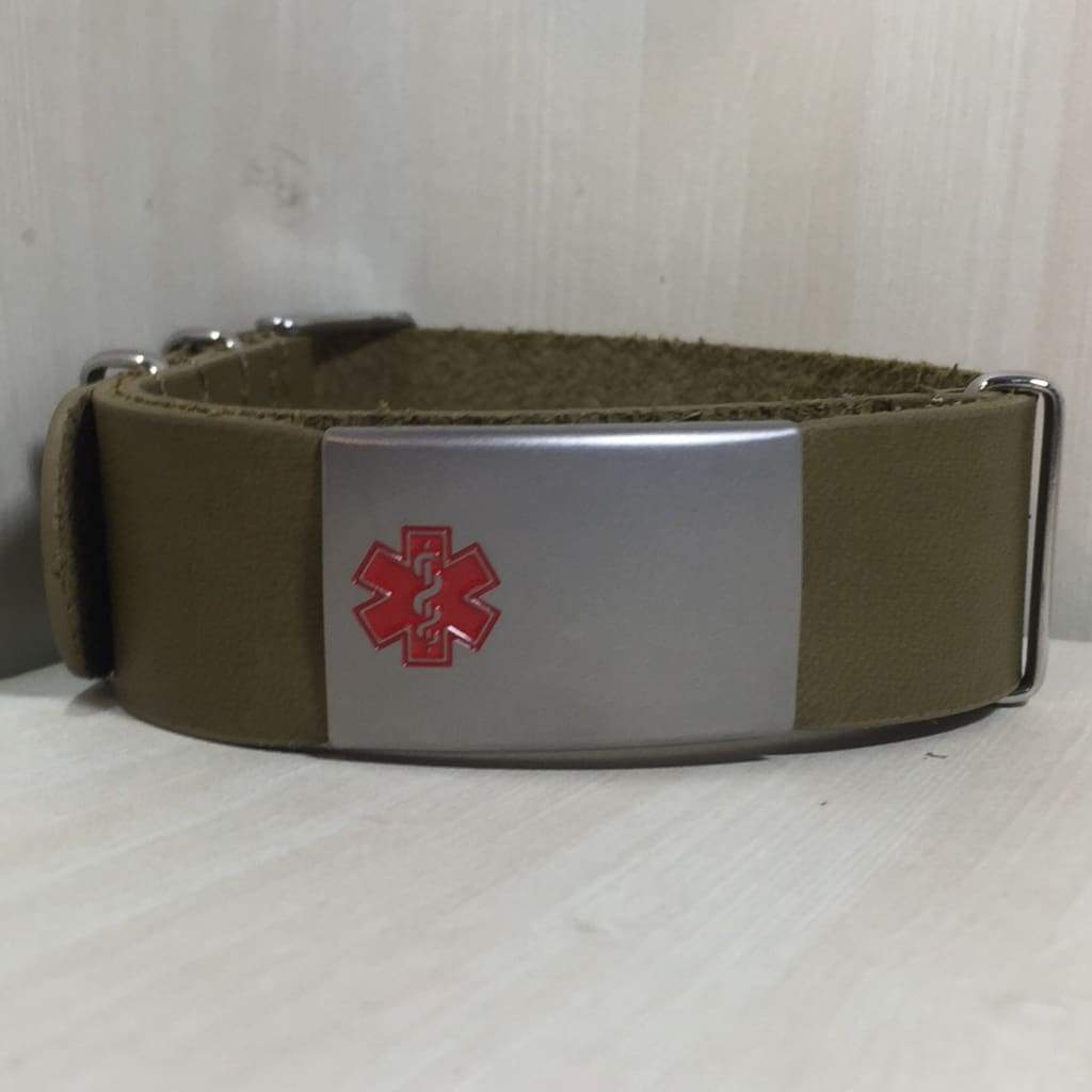 buyamedicalalert.com Personalised Fleming Leather NATO Medical Alert ID Bracelet