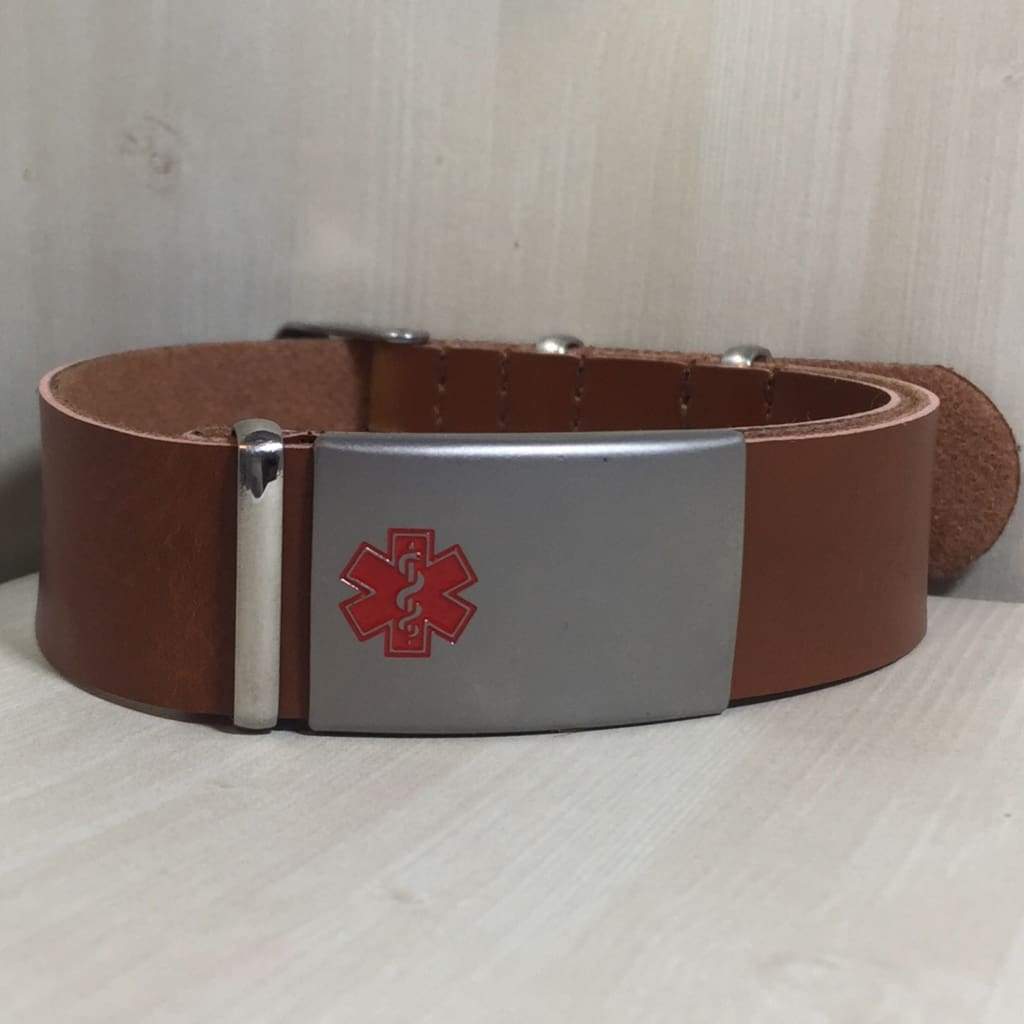 buyamedicalalert.com Personalised Fleming Leather NATO Medical Alert ID Bracelet