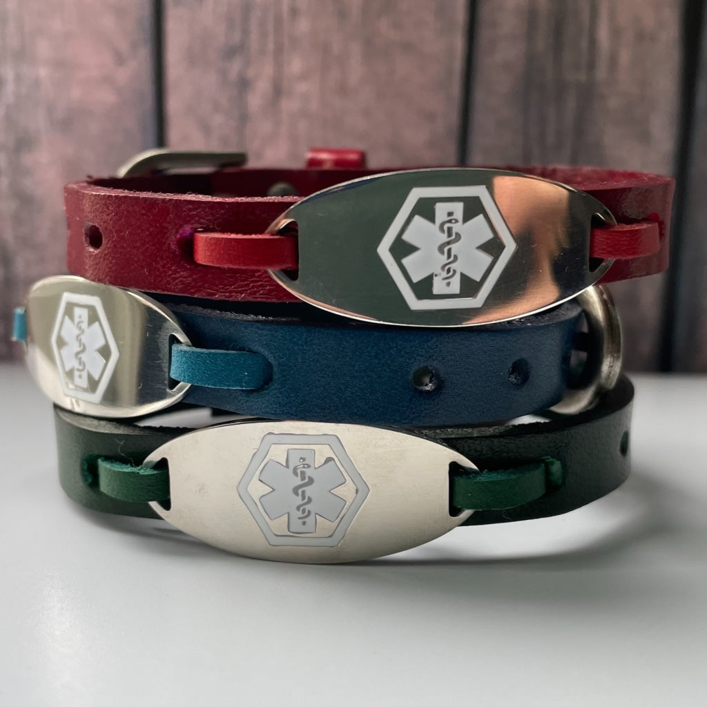 buyamedicalalert.com Hayden Leather Medical Alert ID Bracelet - Personalised