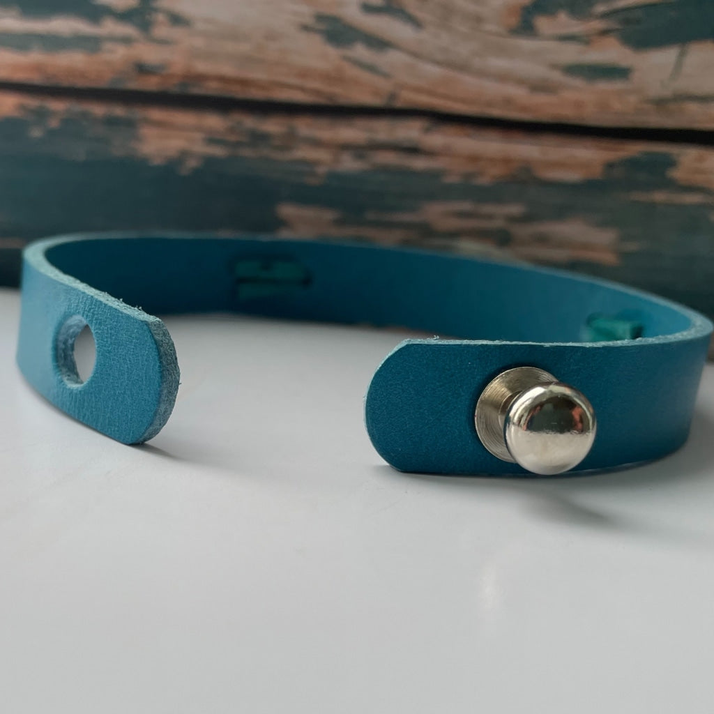 buyamedicalalert.com Lister Blue Leather Medical Alert ID Bracelet - Personalised